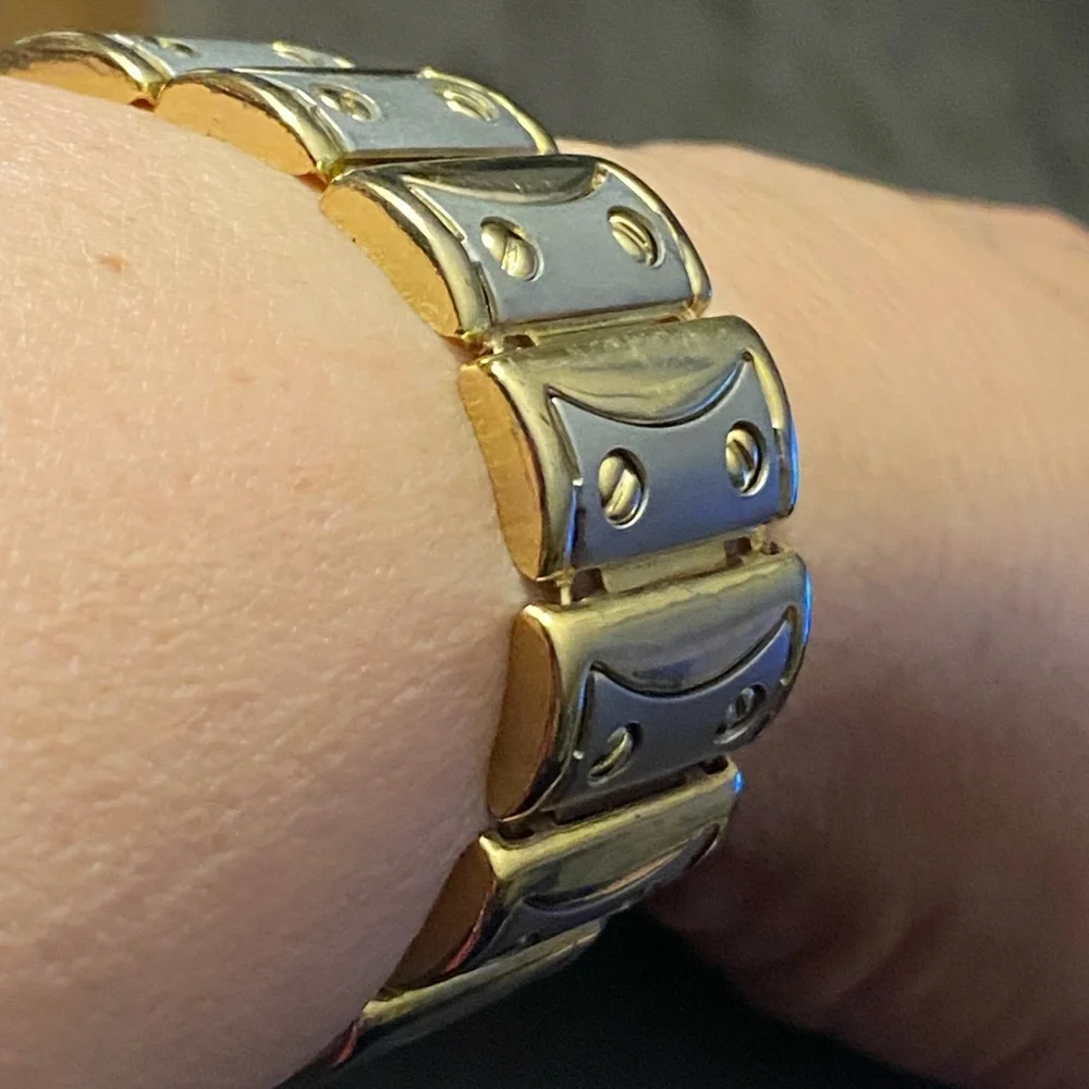 Vintage 80s Gold & Silver Two Tone Screw Head Link Bracelet With Faux Screw Head